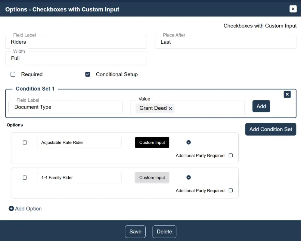 Customizable intake forms for real estate document preparation showing form fields and dropdown menus