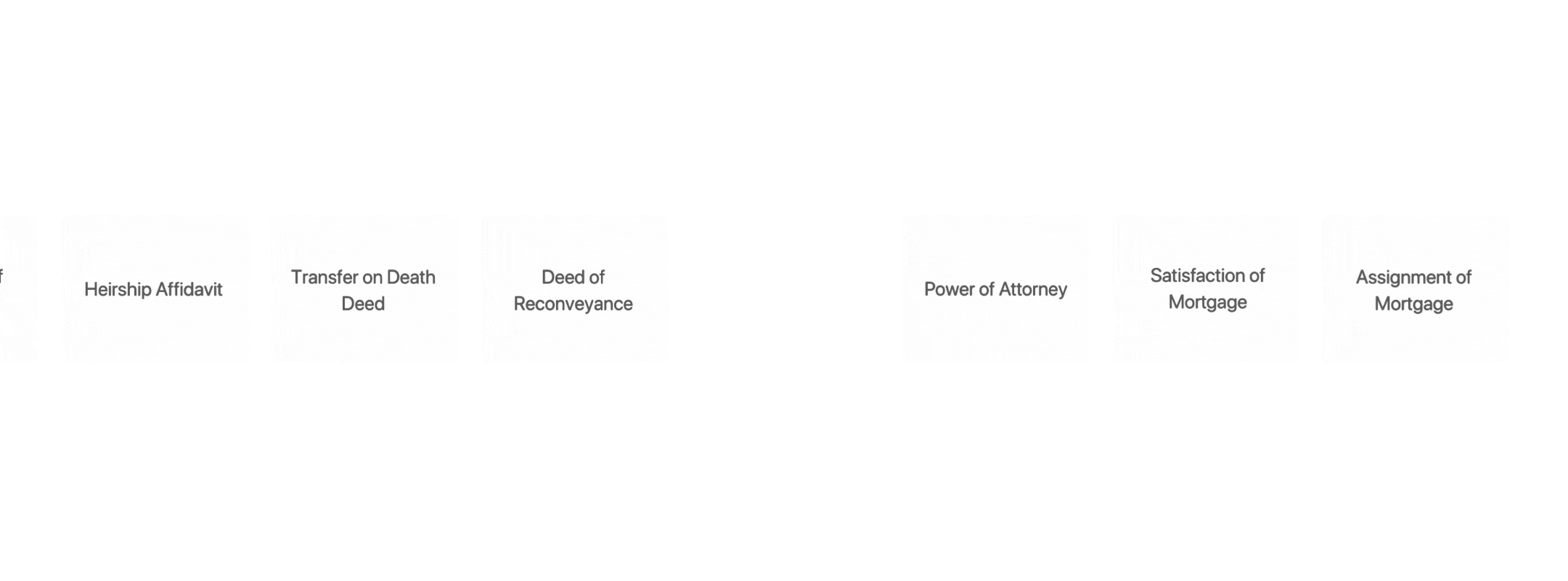 Animated guide displaying various document types including deeds, contracts, and legal documents available for processing 